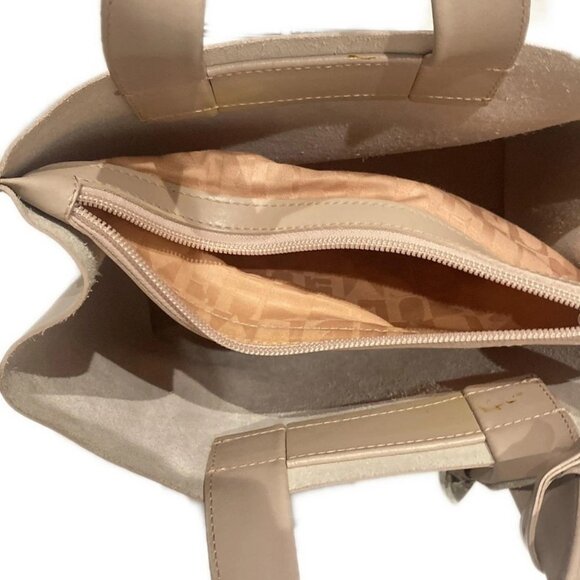 Auth FURLA - Pink Beige White Leather Tote Bag - Picture 7 of 10